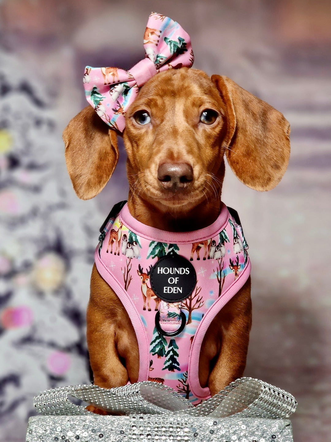 Aurora Nights - Pink Penguin Design Dog Bow Tie