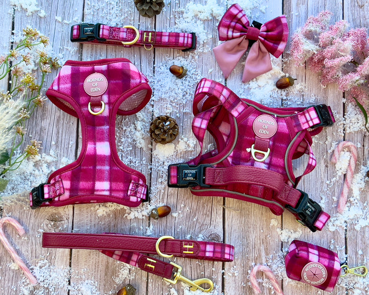 Rose Berry Plaid - Leather Dog Lead