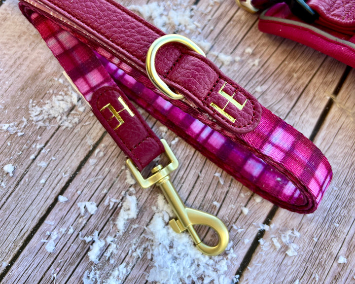 Rose Berry Plaid - Leather Dog Lead