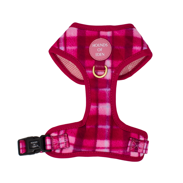 Rose Berry Plaid - Adjustable Dog Harness (XXS-XS)