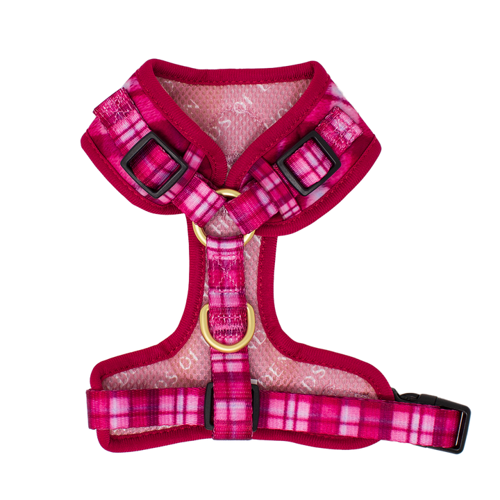 Rose Berry Plaid - Adjustable Dog Harness (XXS-XS)