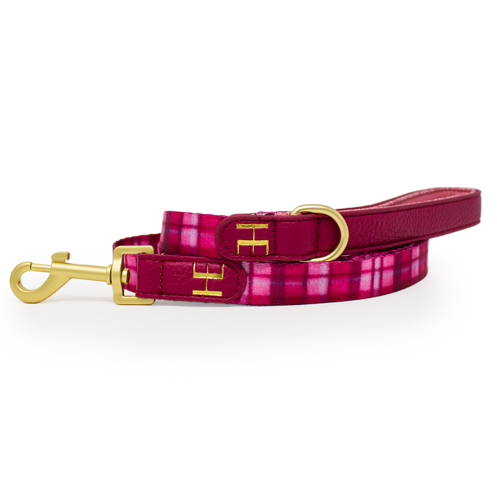 Rose Berry Plaid - Leather Dog Lead