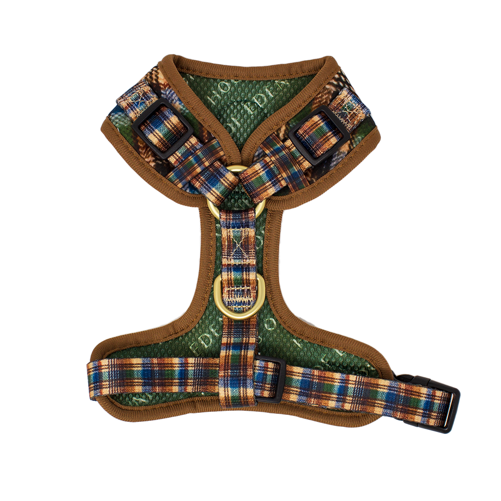 Oak Forest Plaid Dog Collar + Tag Holder