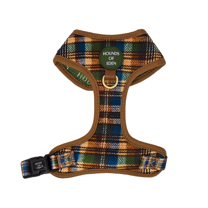 Oak Forest Plaid Dog Collar + Tag Holder