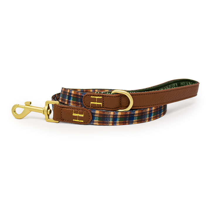 Oak Forest Plaid Dog Collar + Tag Holder