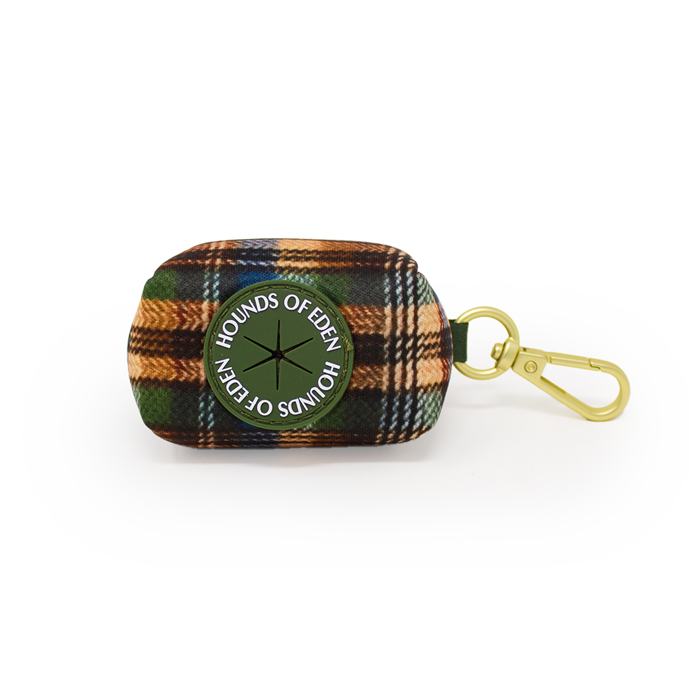 Oak Forest Plaid Dog Collar + Tag Holder