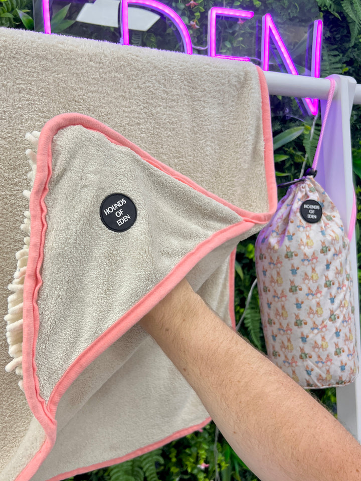 Bunny Tales Pink - Dog Towel + Carry Bag