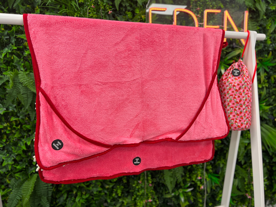 Strawberry Patch - Dog Towel + Carry Bag