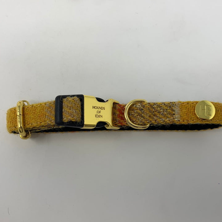 OUTLET-EXTRA KLEINES HUNDEHALSBAND AUS HARRIS-TWEED „HONEY“-0126