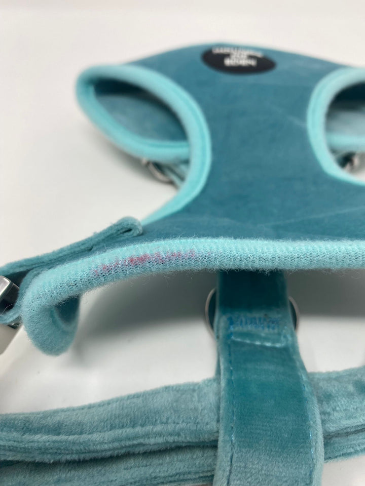 Outlet - XS TIFFANY'S - LIGHT TEAL VELVET DOG HARNESS WITH SILVER METAL HARDWARE - 0085